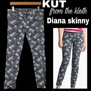 KUT From The Cloth Grey Floral Diana Skinny Jeans Size 8